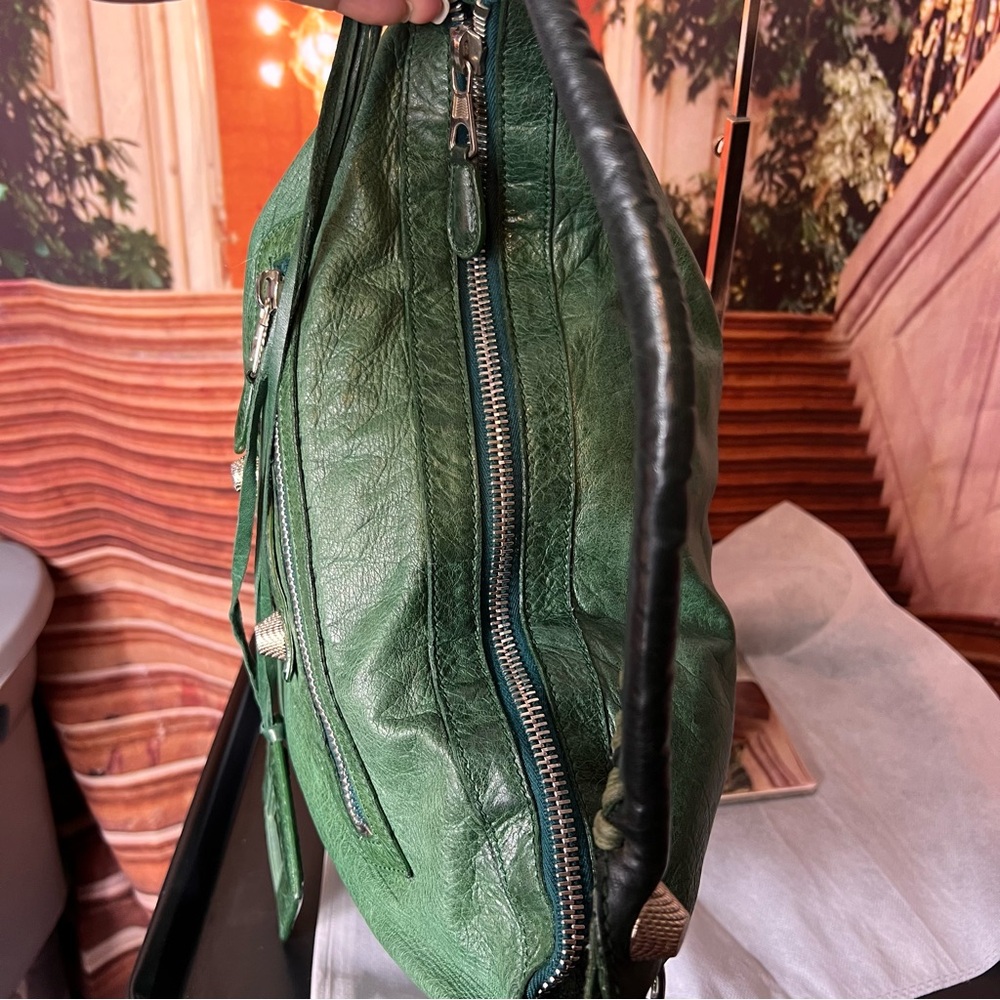 Balenciaga Motocross Classic Day Hobo Leather Bag, Authentic, Studded, Large 💚 - Picture 6 of 16